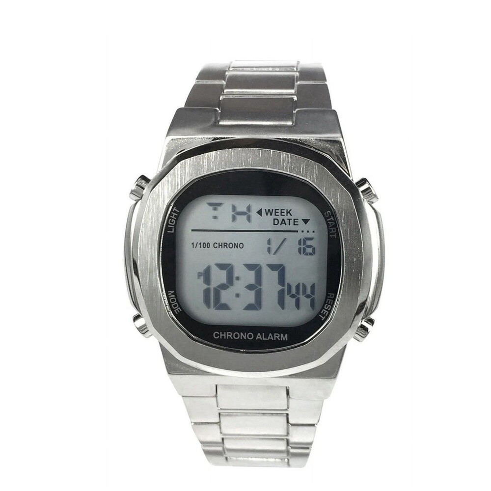George Mens Digital Silver-Plated Watch-Alarm,Stopwatch,Backlight-New In Box